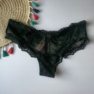 Victoria's Secret Rose Lace Shimmer High-Leg Cheeky Panty Cilantro Medium NEW